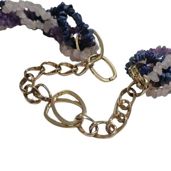 Vintage Purple Amethyst Lapis Lazuli Rose Quartz Belt Pottery Belt Buckle - Picture 6 of 9